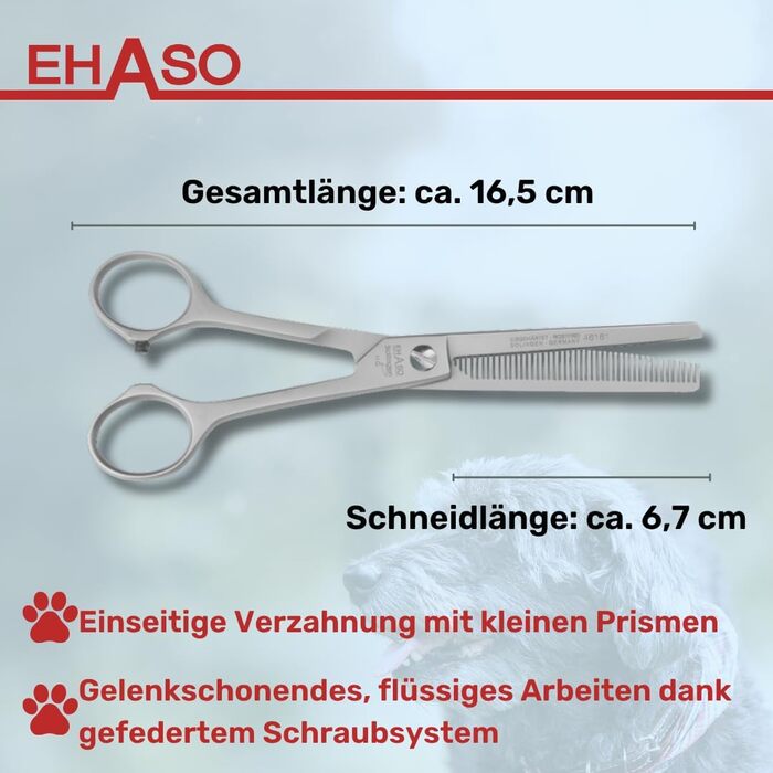 Ножиці для грумінгу собак EHASO, 16,5 см, 46 зубців, нержавіюча сталь