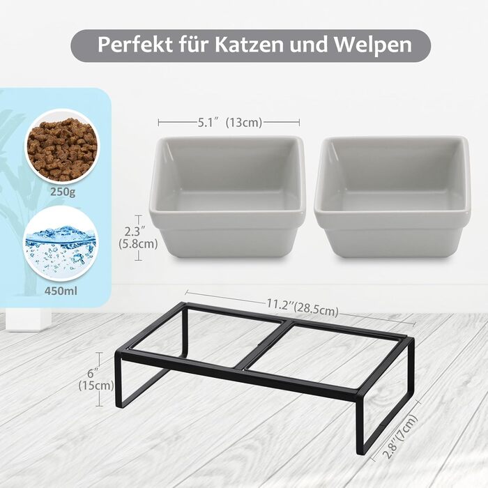 Підвищена годівниця для котів та собак HCHLQLZ, 2 шт. по 280 мл, кераміка, сіра