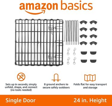 Amazon Basics восьмикутний вольєр для собак і домашніх тварин, складаний, металевий, з дверима, 61 см, чорний