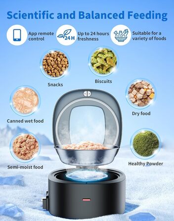 Автоматичний годівниця для котів HoneyGuaridan 2-в-1 з Wi-Fi, для сухого та вологого корму, з охолодженням та сухим мішечком, чорний