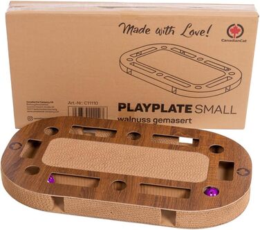 Інтерактивний ігровий майданчик для котів CanadianCat PlayPlate 65x35x5,8 см з інтегрованим картонним кігтеточкою, дерев'яний дизайн