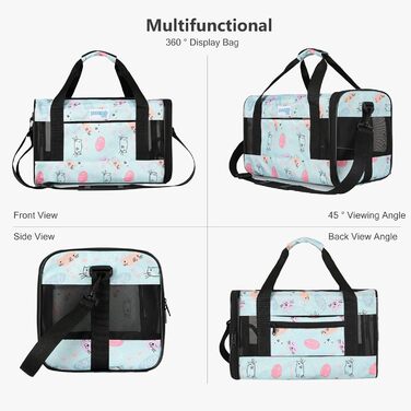 PETCUTE Транспортна сумка для котів та собак, складана, з плечовим ременем, схвалена авіакомпаніями, дихаюча, знімний килимок, M, Marineblau (Морський блакитний)