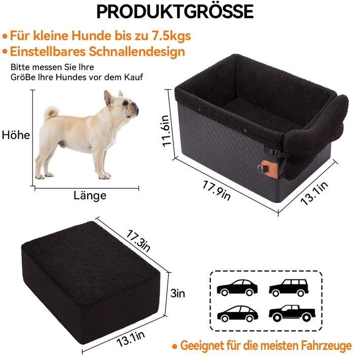 Автомобільний лежак для собак (чорний, великий) з кишенями та поворотком, підходить для собак малого та середнього розміру