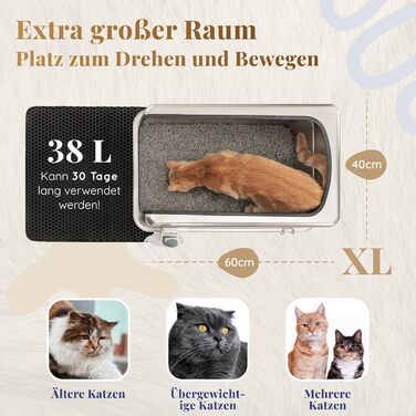 Набір для туалету кота з нержавіючої сталі XXL: легкий у чищенні, антибактеріальний, з високим бортиком, об'єм 38л, антивитікання та антипригарне покриття, з лопаткою та килимком