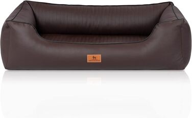 Ортопедичне ліжко для собак Knuffelwuff Lovelock M-L з штучної шкіри, 85 x 63 см - знімний чохол, легко мити, для великих, середніх та маленьких собак (Колір: Коричневий, Розміри: 85 x 63 x 23 см)