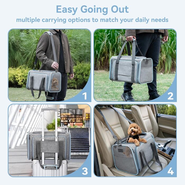 Транспортна сумка для кота та собаки Petsfit, розширювана переноска з плечовим ременем, сумка-переноска для собак та котів, авіапереноска, оксфордська тканина, M, Зелений/Одностороння зелена (Сірий, M/Двосторонній)