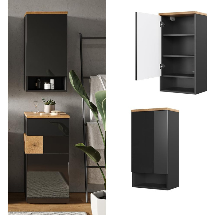 Шафа для ванної Vicco Eden, антрацит/дуб артісан, 40x77 см, меблі для ванної кімнати