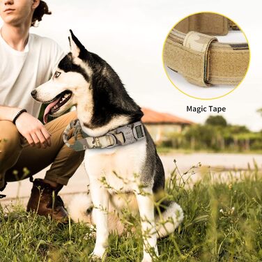 Тактичний нашийник для собак Huntvp, регульований, з ручкою контролю, з нейлону, з підкладкою, металева застібка, для середніх собак, для полювання, тренувань, активного відпочинку, камуфляж M
