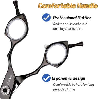 Професійна вигнута ножиця для грумінгу домашніх тварин 7.5 дюймів (19 см), 56 зубів, чорний колір, 25% тонкість