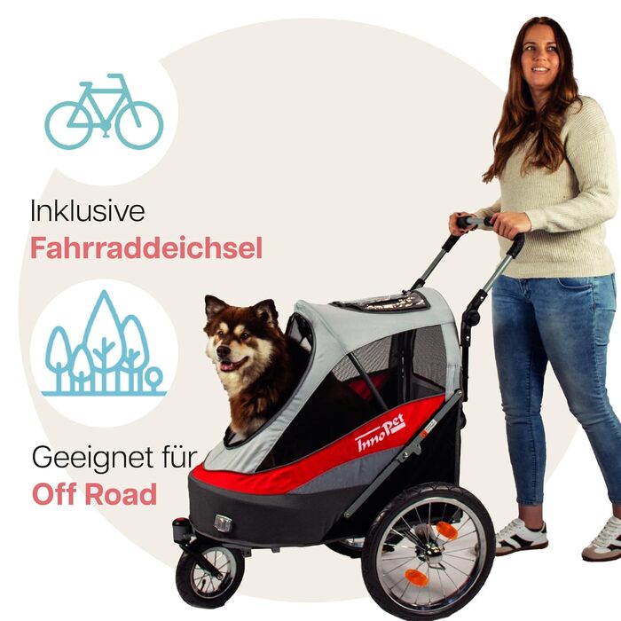 InnoPet® Sporty - прогулянка для собак: коляска-причіп, складна, з повітряними колесами, з капюшоном, багато кольорів
