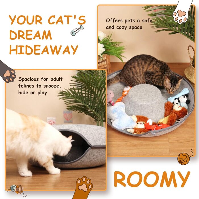 Кішка Будиночок-Туннель Nobleza з Фетру, Сірий, 60x60x26 см