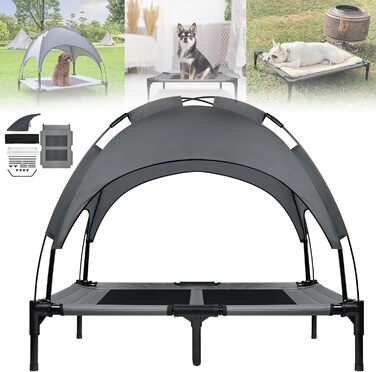 Лежанка для собак з балдахіном, лежанка для котів, лежанка для тварин на вулицю, собаче ліжко, собачий диван, місце для сну з підняттям, дихаюча тканина, тафта, до 40 кг (M, 76x61x76 см), (L 92 x 76 x92 см)