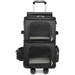 Рюкзак-переноска для котів та собак з двома відділеннями та знімними колесами (чорний)