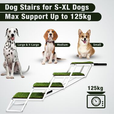 Складні сходинки для собак великих порід, портативні сходи для домашніх тварин з антиковзким покриттям, легкі сходи для собак у автомобілі, SUV, вантажівці. Сходи для собак великих порід до 80 кг (Extra Wide, 5 сходинок з травою)