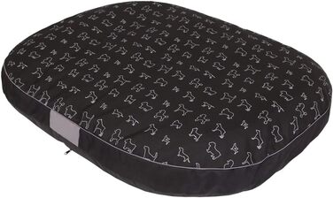 Кругла лежанка для собак Oval - 70x50x15 см, чорна з візерунком, водонепроникна, для собак маленьких, середніх та великих порід