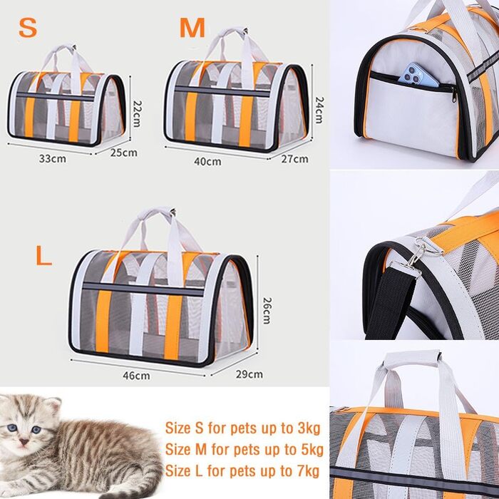 Переносна переносна сумка-переноска для кота з сіткою, складана, рожевого кольору (40x27x24 см)