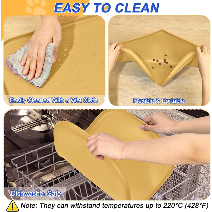 Силіконовий килимок для корму домашніх тварин з піднятим бордюром, миски для собак та котів, килимок для годівлі з високим бордюром для захисту від води, гумовий килимок 24x16x0,8 см (24 x 16 x 0.8 дюймів, Бежевий)