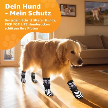 Шкарпетки для собак PICK FOR LIFE 4 шт. Захист лап, антиковзаючі, з клямками для твердих дерев'яних підлог, чорного кольору. Підходять для маленьких, середніх та великих собак.