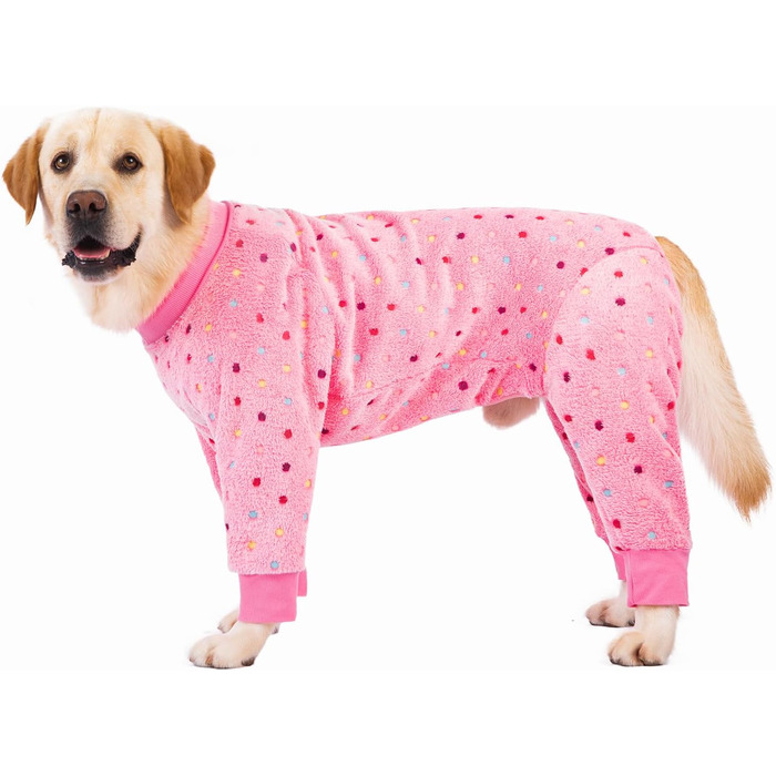 Теплий зимовий костюм-піжама для собак середніх та великих порід, фланелевий, рожевий у горошок (XL)