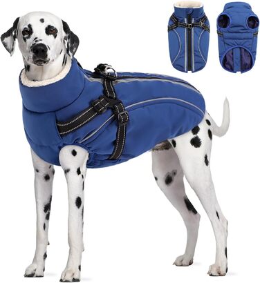 Теплий зимовий одяг для собак з блискавкою, вітронепроникний, з відбиваючими смугами та нагрудником, блакитний, XL