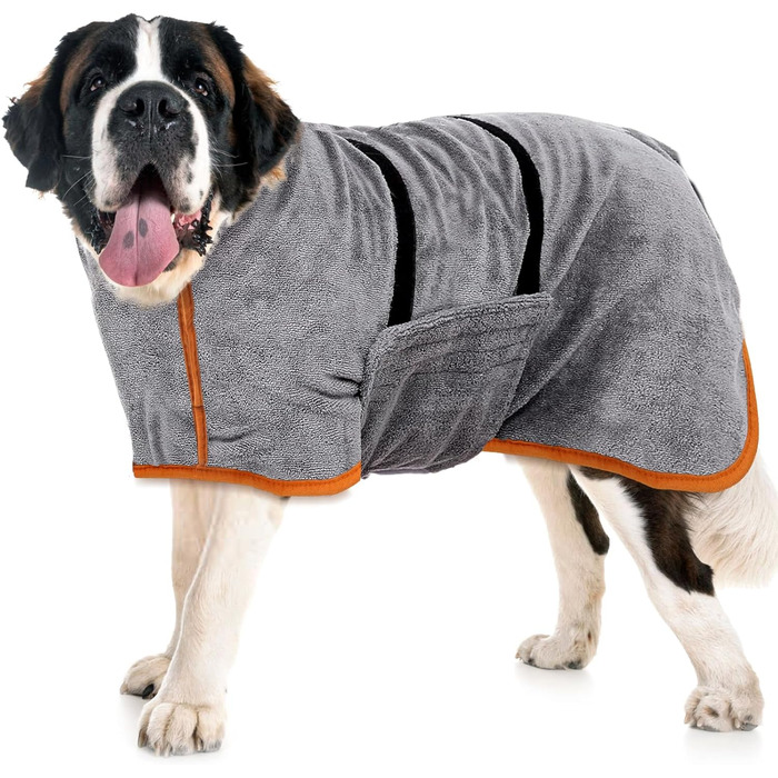Рушник для собак великих порід, халат для собак, з застібкою на липучці, швидко вбирає воду (XL)