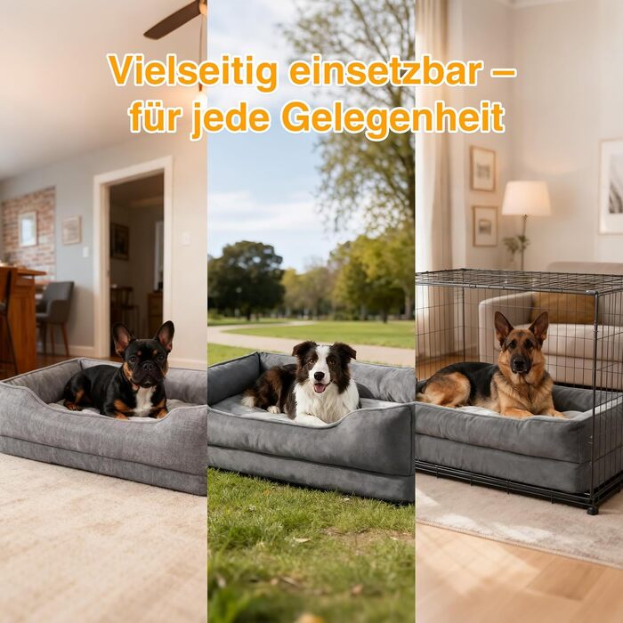 Ортопедичне собаче ліжко Zedelmaier для середніх та великих собак, 90x68x25 см, стійке до подряпин, з товстим матрацом, зручне, знімний чохол, темно-сірий колір