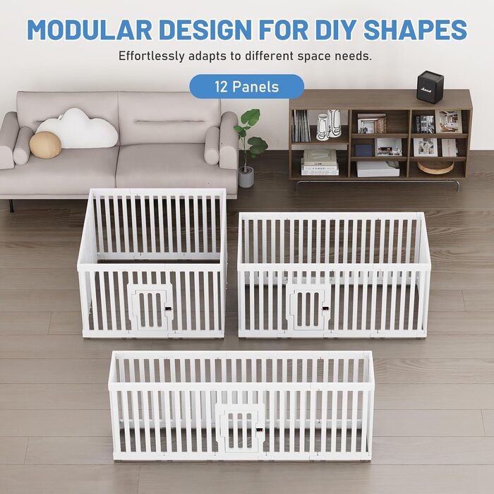 Клітка для цуценят FASRIOU Indoor 65 см, пластикове огородження для собак з антиковзкими присосками, вольєр для маленьких собак, 18 панелей (100 x 100 x 65 см), з роздільними секціями