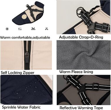 Зимова куртка для собак з повідком, для малих та середніх собак, водонепроникна, регульована, розмір XX-Large, темно-синій