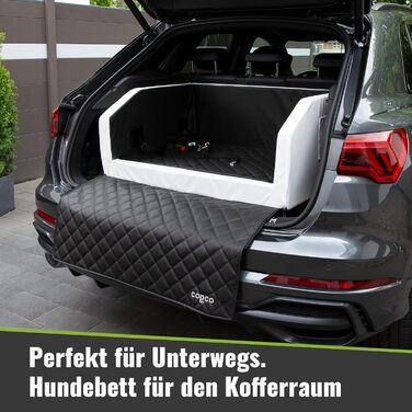 CopcoPet Подушка-ліжко для собак у багажник 90x70x38 см, штучна шкіра, захист багажника, водовідштовхувальна, стійка до подряпин, система кріплення та захисний коврик, подорожнє ліжко для собак (Білий/Чорний)