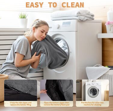 Крісло-мішок для собак та людей NESTROAD, 180x114x35 см, сірий, з штучним хутром, подушкою та ковдрою