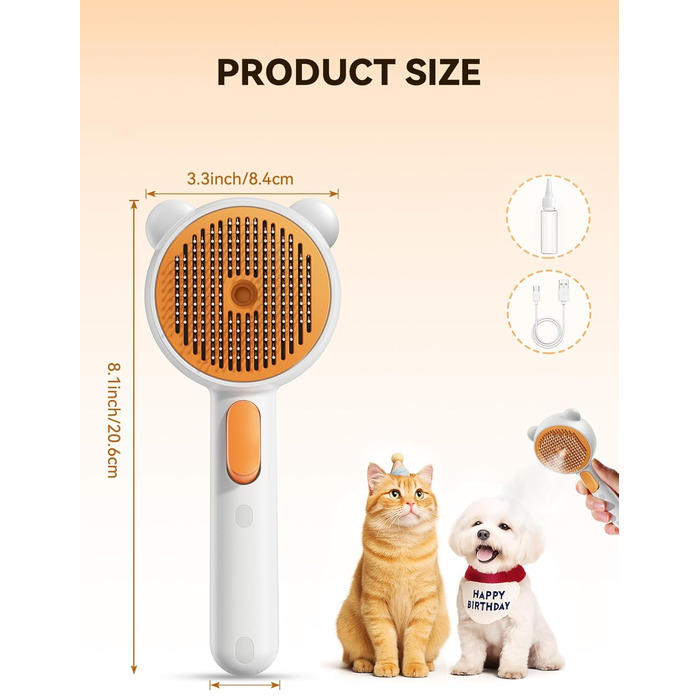 Щітка для котів FEELNEEDY з парою, USB-зарядка, для довгої та короткої шерсті, 2 швидкості, оранжева