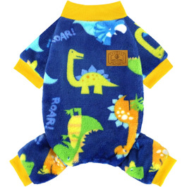 Піжама для собак XPUDAC, фліс, теплий зимовий костюм для собак, дівчаток та хлопчиків, розмір S, блакитний динозавр