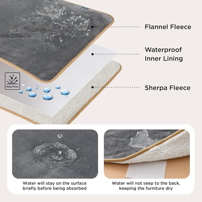 Водонепроникний коврик для собак середнього розміру 80x100 см, миючий, м'який, кремовий колір