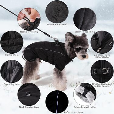 Зимовий теплий одяг для собак середніх порід: тепла жилетка з флісу, водонепроникний зимовий костюм, вітрозахисна куртка. Чорний колір.