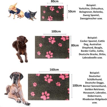 Килимок для собак Elropet Vetbed з матеріалу Vetbed, преміум-якість, 22 мм, для малих та великих собак, лежанка для собак S/M/L (M 100x80 см, темно-сірий + рожева лапка)