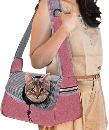 Сумка-переноска для собак і котів, рожева, 36x21 см, з відділенням для речей