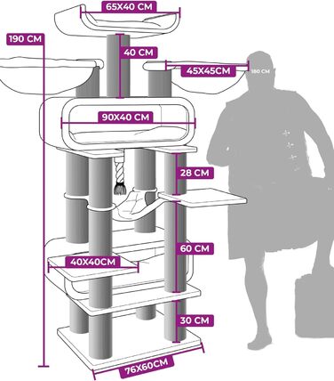 Драбина для котів Petrebels Maine Coon XXL, 210 см, з сизалю, бежева