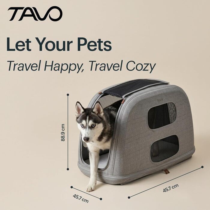 Переноска для тварин Tavo Crispin Large: Автопереноска для собак та котів, ISOFIX, 360° вентиляція, складна, 2 матраци, колір Merle