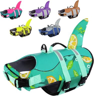 Спасальний жилет для собак у вигляді акули, XL (1 шт.), зелено-лимонний, для водних розваг, з ручкою та світловідбиваючими елементами