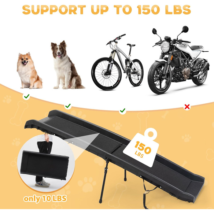 Рампа для собак COZIWOW, 157.7 см, портативна, для великих собак, SUV, авто, котів, антиковзаюча поверхня, сходи для ліжка, дивану