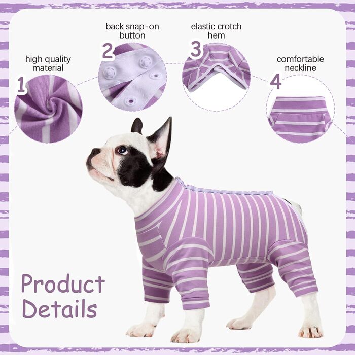 Піжама для собак після операції Kuoser, одяг для собак після кастрації, комбінезон для собак після операції, одяг для собак після операції, піжама для собак, котів, маленьких та середніх собак, фіолетовий, XS