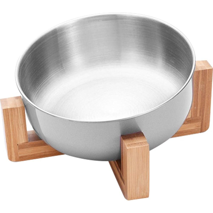 Миска для кормів домашніх тварин La La Pet, годівниця для собак та котів, нержавіюча сталь, бамбук, одинарна миска (срібна)