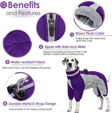 Теплий зимовий одяг для собак AOFITEE: вітрозахисний флісовий костюм з інтегрованим шлейкою, світловідбиваючим коміром, для чотирилапих, малих порід, фіолетовий