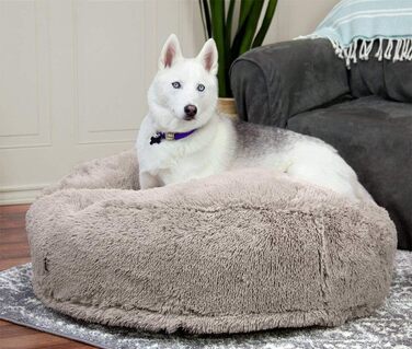 Ортопедичне ліжко для собак XL: кругле, зручне, з ефектом пам'яті, для великих собак (лабрадорів), антистрес, легко миється, світло-коричневе, 60 см