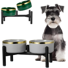 Керамічна годівниця для собак на підставці з нержавіючої сталі - подвійний набір мисок для собак, невеличких та середніх порід - неслизький набір мисок для корму та води - 350г / 660мл - 15см - сірий M сірий