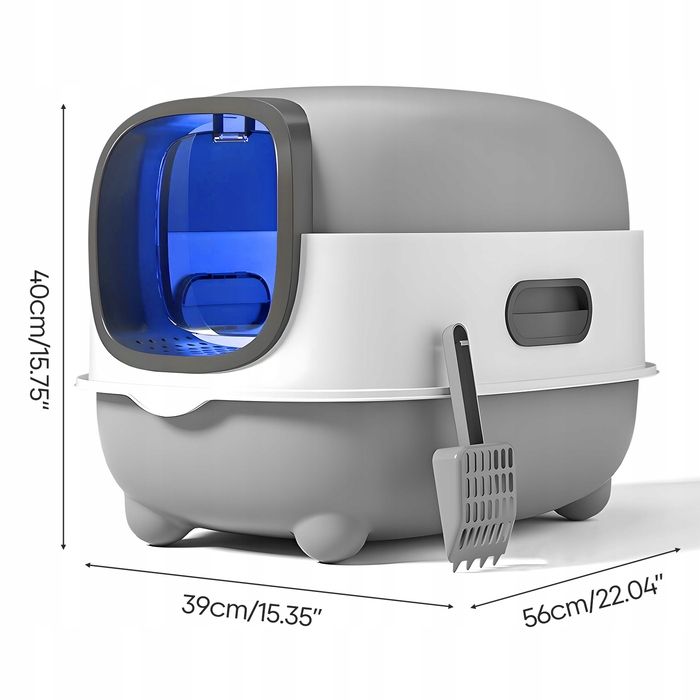 Закритий лоток для котів Globani, сірий, з підсвіткою та висувною шухлядою, 39x35x37 см