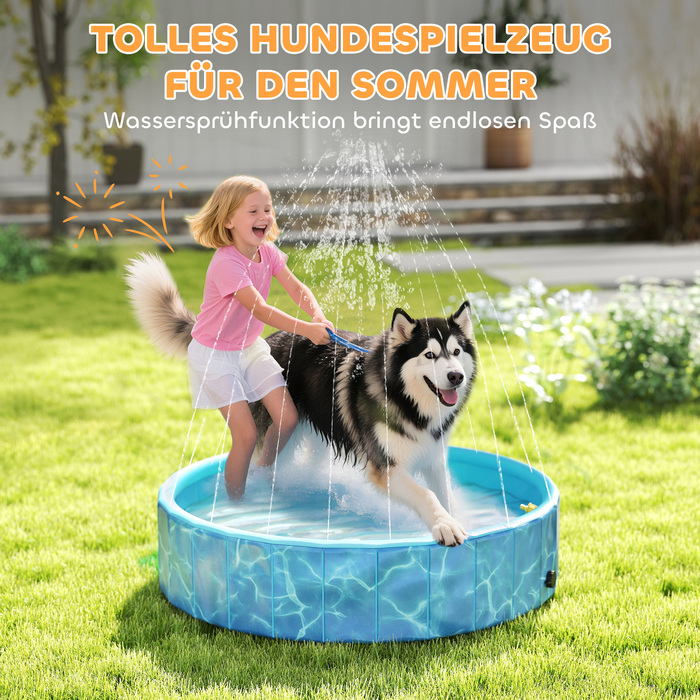 PawHut Dog Pool Складаний дитячий басейн з фонтаном і подушкою для води Ø120 x 30 см Нековзна ванна для собак і кішок Басейн для собак і кішок | Аосом