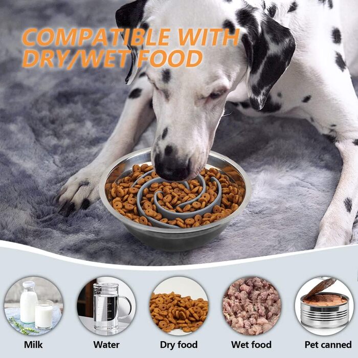 Миска для собак з м'якого силікону для повільного годування, сіра, L, для малих, середніх та великих собак