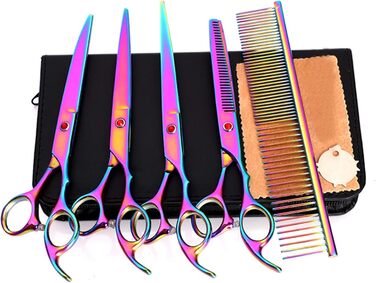 Набір професійних ножиць для грумінгу собак та котів, з титановим покриттям, включає ножиці для нігтів, 18 см (Natural)