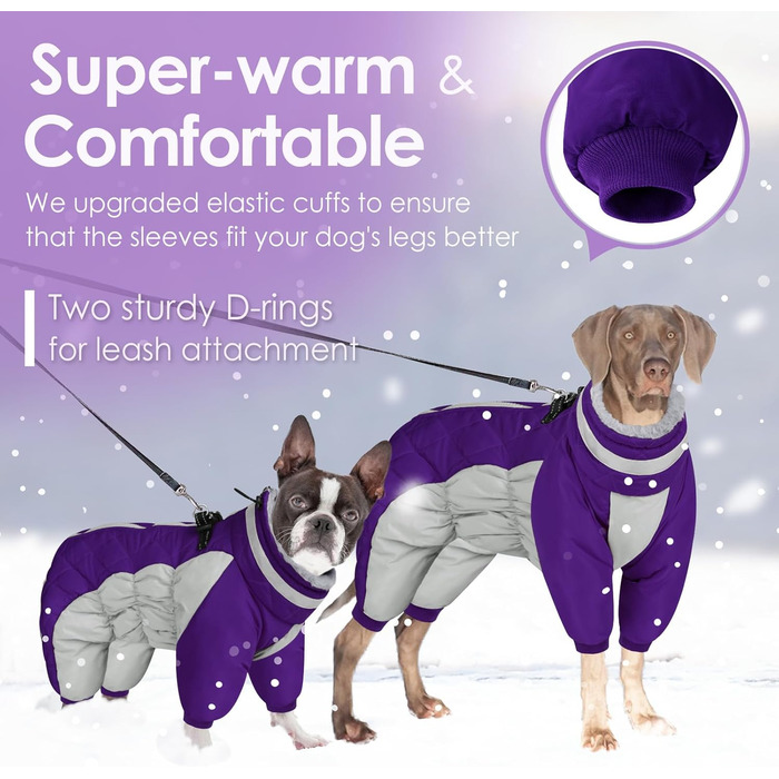 Теплий зимовий одяг для собак AOFITEE: вітрозахисний флісовий костюм з інтегрованим шлейкою, світловідбиваючим коміром, для чотирилапих, малих порід, фіолетовий